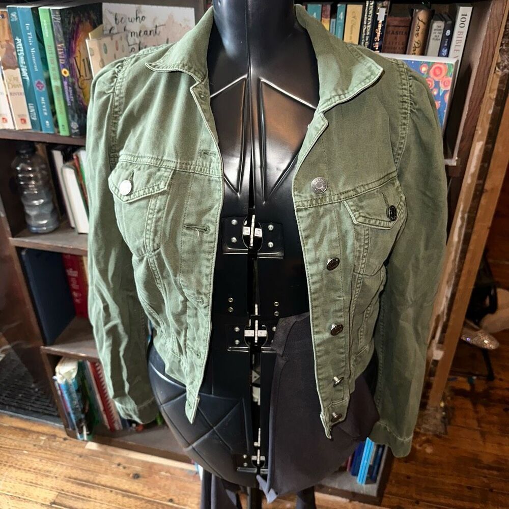Gap denim army green classic XS distressed denim jacket